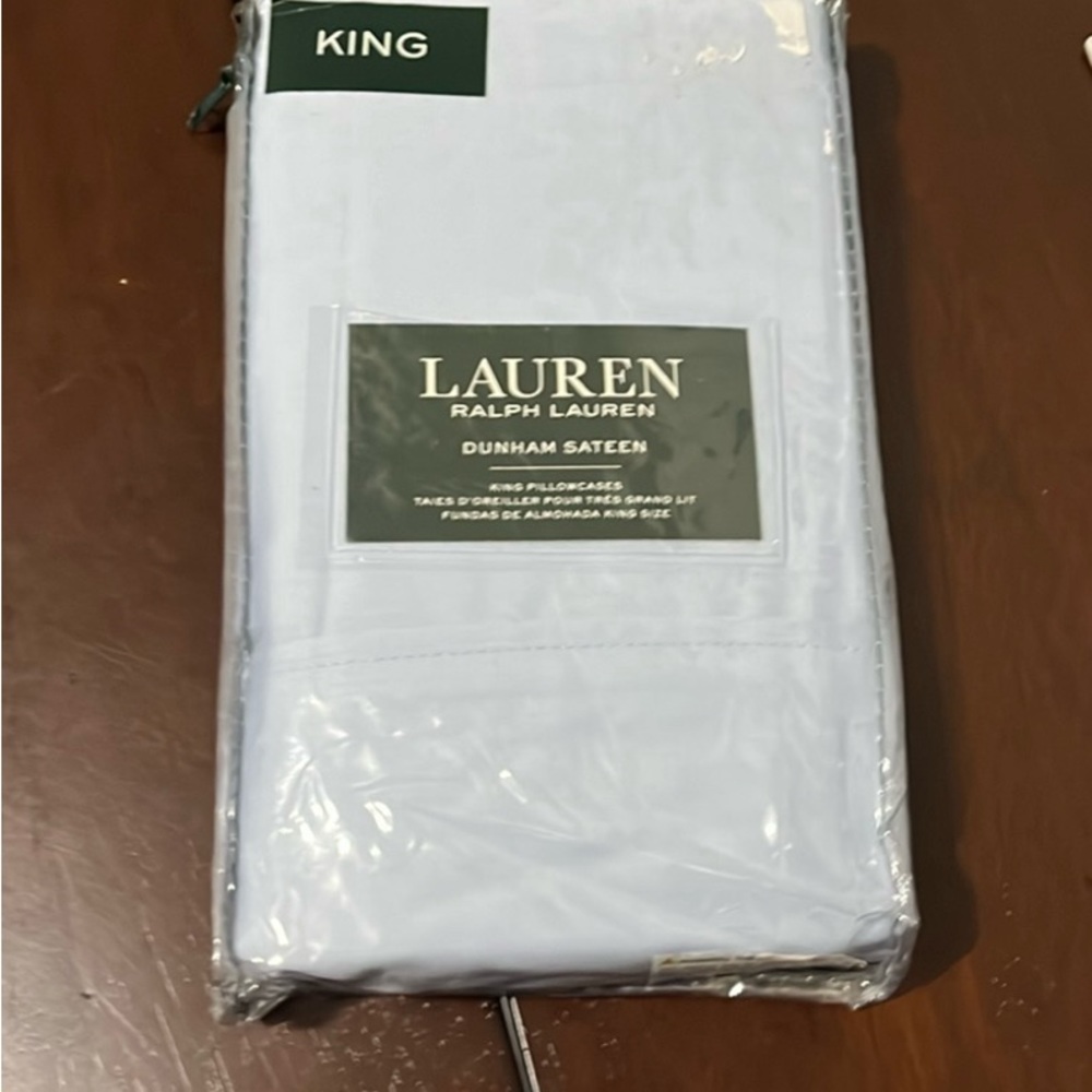 Ralph Lauren Dunham King pillowcase x 2 azure blue new 300ct 21x40